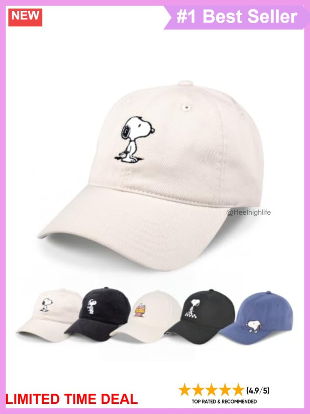 Snoopy Embroidered Baseball Dad Hat 100% Cotton Adjustable Curved Brim